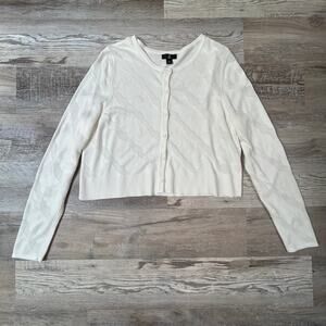 Jason Wu White Textured Knit Cardigan Sweater Large Minimalist